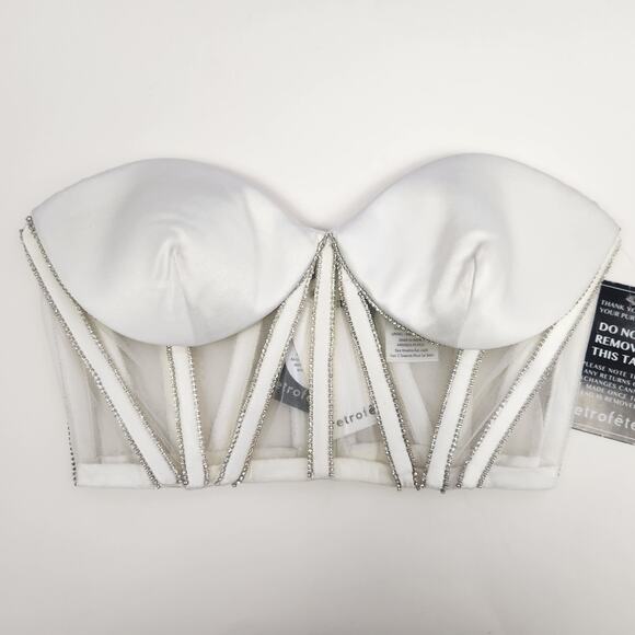 Retrofete Lex Top Strapless Corset Bustier White Rhinestone Small NWT Bridal - Picture 3 of 12